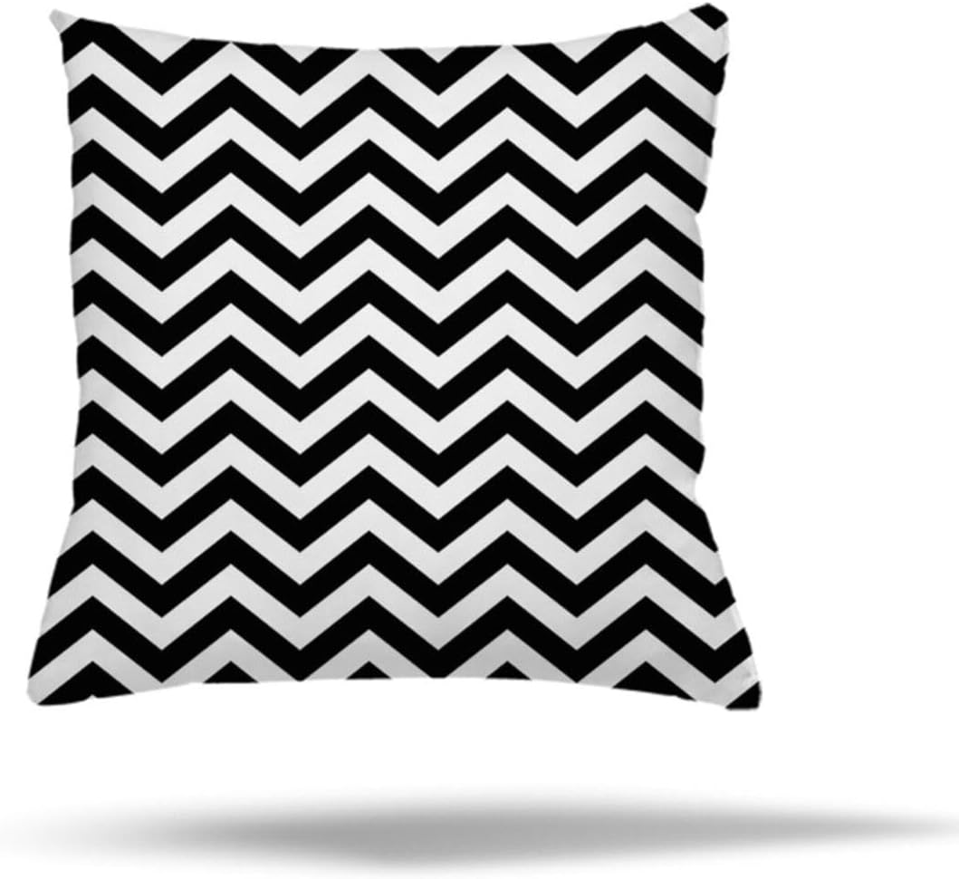 Pelangi Geometrik Karo Zigzak Kilim Desen Gizli Fermuarlı Yastık Kılıfı Kırlent Kılıfı, Siyah 45 x 45