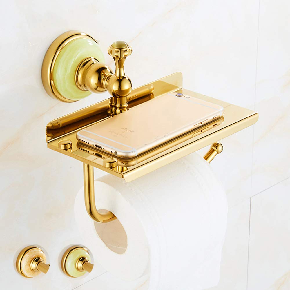 Europeo Di Porta Carta Igienica Muro D'ottone Montato Moderno Supporto Del Tessuto Rotolo Di Accessori Da Bagno Con Supporto Mensola Del Telefono Per L'hotel Bagno Camera Da Letto, L'oro,Sapphire