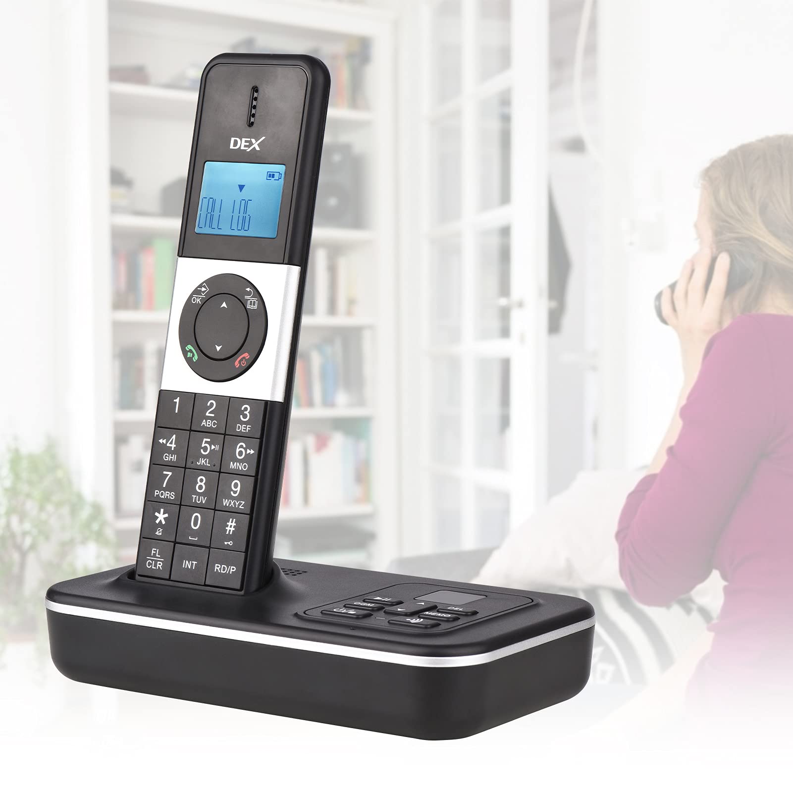 Teléfono Fijo Inalámbrico,D1002 Tam-T Teléfono Inalámbrico de 3 Auriculares con Contestador Automático Identificador de Llamadas/Llamada en Espera Pantalla LCD de 1,6 Pulgadas Pantalla