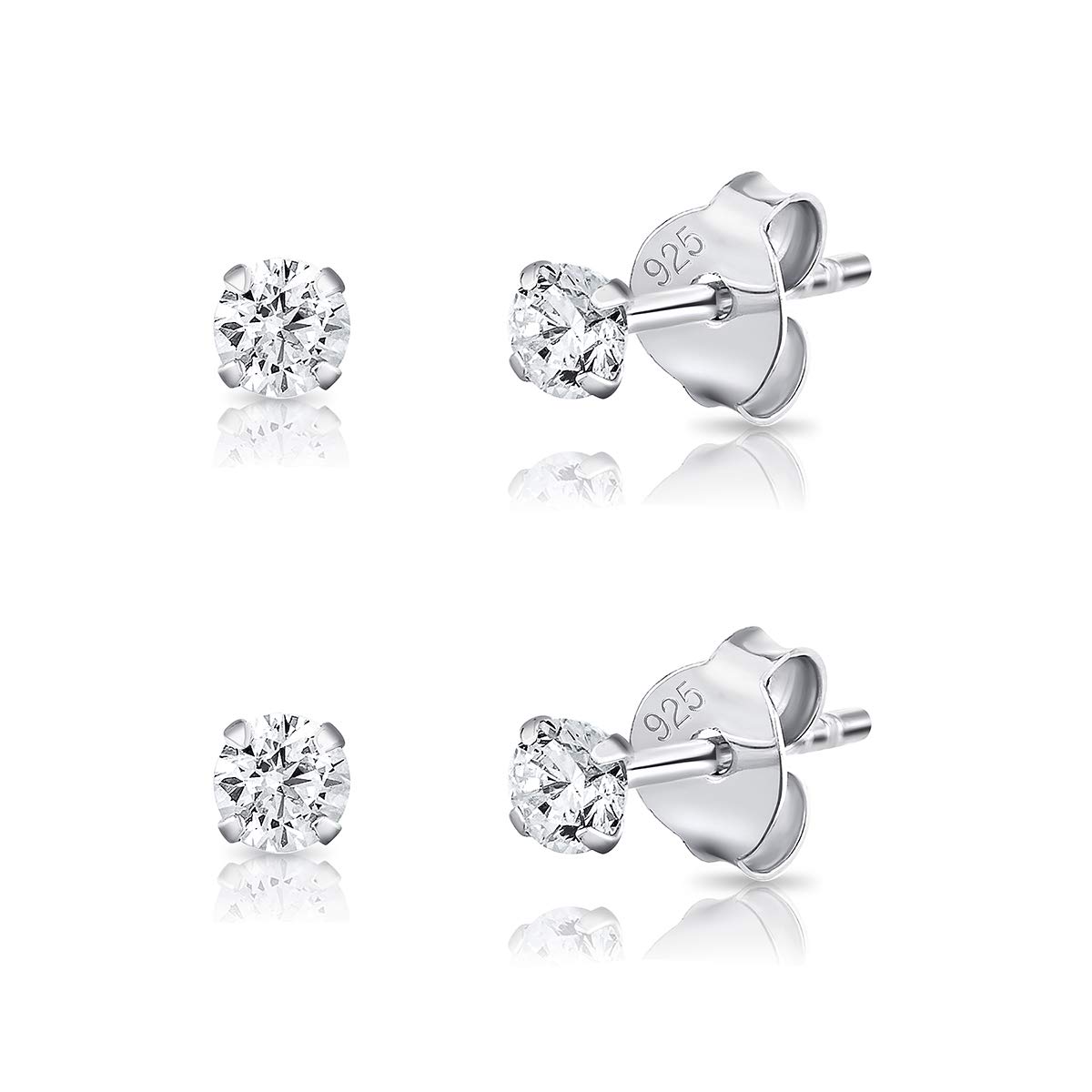 DTPsilver Pendientes Brillantes Mujer Hombre - Pendientes Mujer Plata Pack - Pack Pendientes Plata de Ley 925 y Circonita - Pendientes Diamante Hombre - Pendientes Circonita Plata