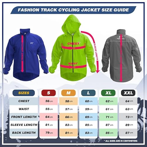 FT Fashion Track Cycling Jacket Mens – Windproof Lightweight Reflective Mens Waterproof Jacket for Cycling, Running, Skating, Hiking with Hi Vis Logo/Neck Roll Hoodie & Pockets (Florescent Green, M) - Image 5