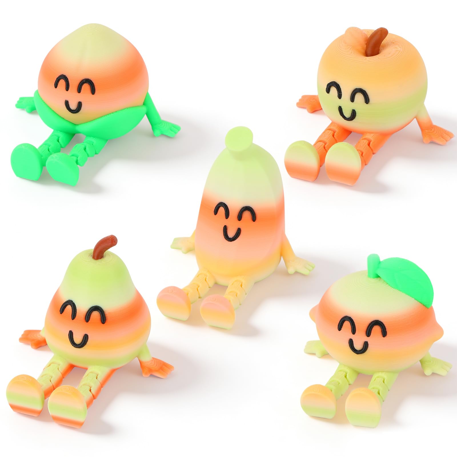 LALASTYULE 5PCS 3D Printed Fruit, Fidget Mini Fruit Set, Articular Mobility Toys Articulated Flexible Lemon, Banana, Snow Pear, Peach, Apple Home Office Decor Educational