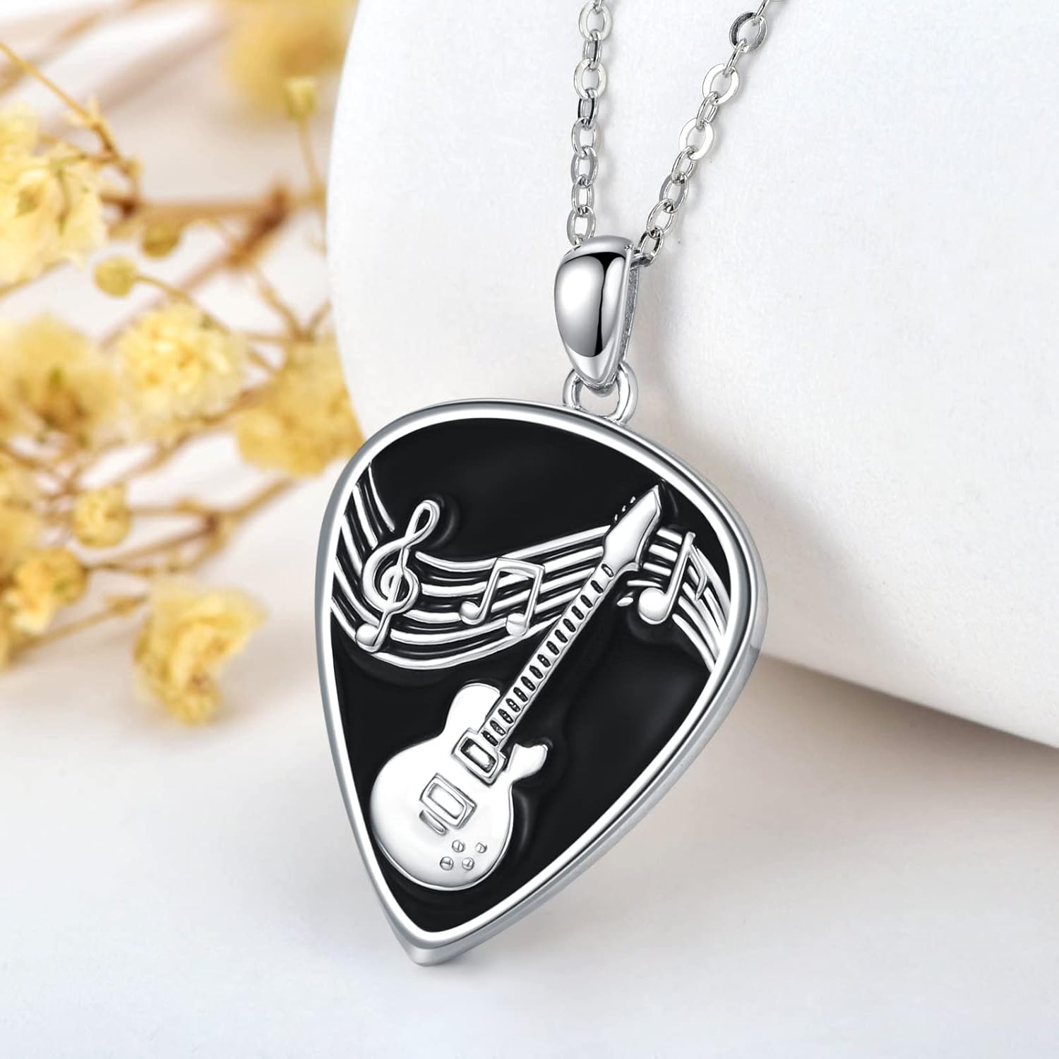VONALA Guitar Pick Necklace Sterling Silver Guitar Plectrum Pendant Necklaces Jewelry Musical Guitarist Gifts for Women Men - Image 2