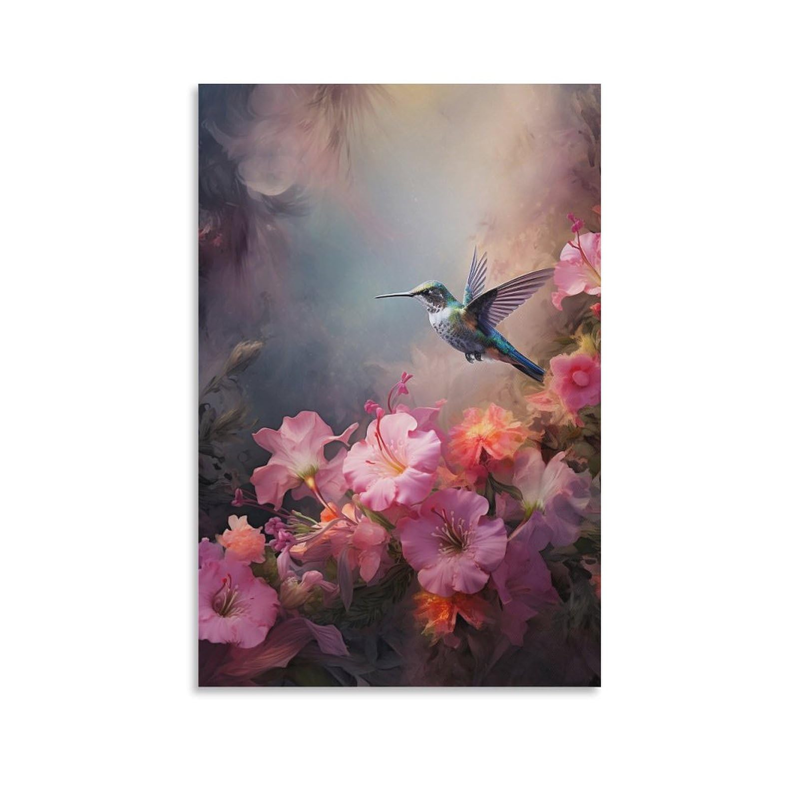 Foccar Unframe-Style Canvas Wall Art Fantasy Hummingbird Wall Decorations For Living Room Flower Bird Animal Hang Pictures Wall Artwork