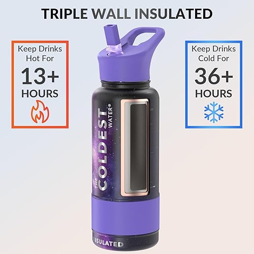 Miniatura 2 de Coldest Botella de agua deportiva con tapa con pajilla, termo de acero inoxidable con aislamiento al vacío, reutilizable, a prueba de fugas, para