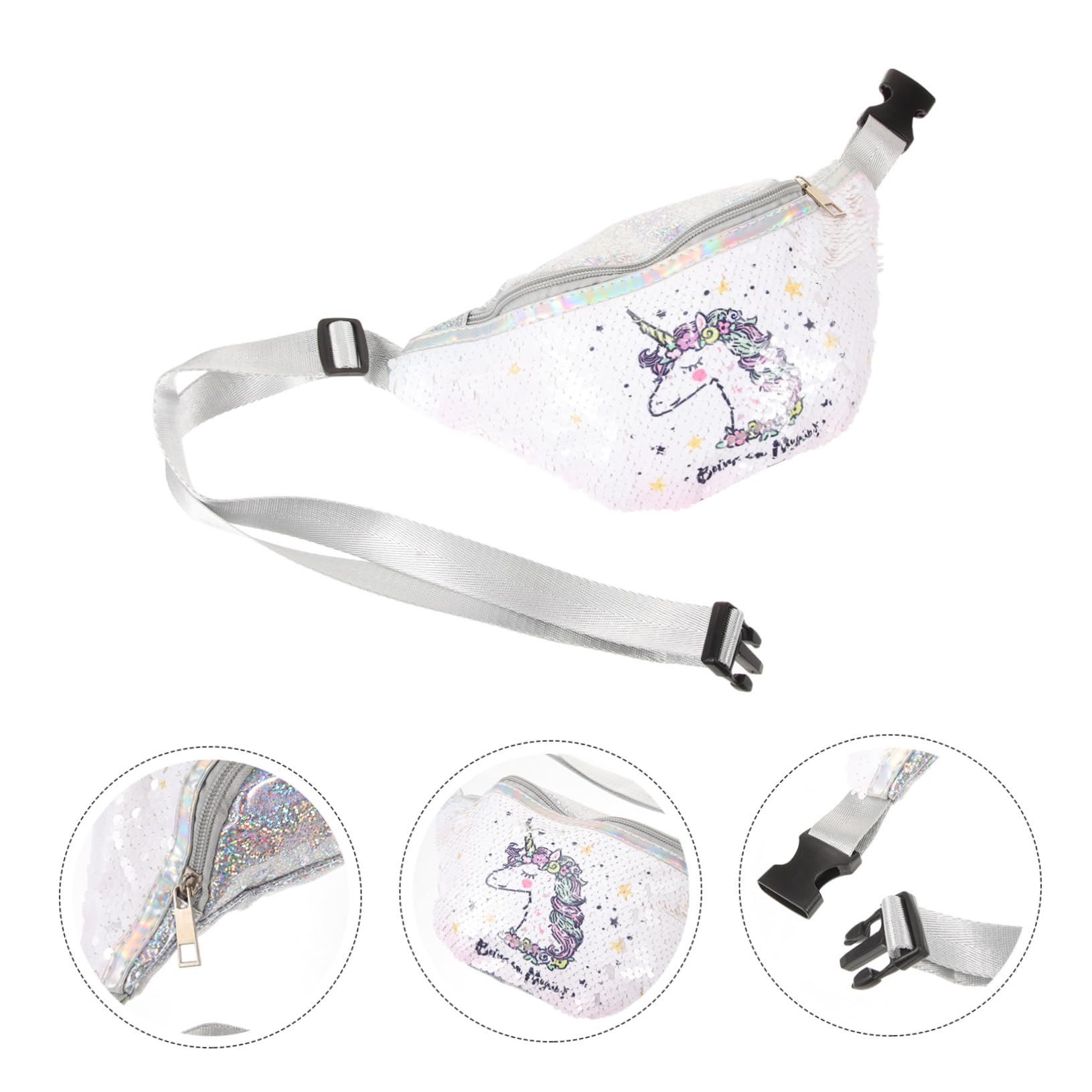 3stücke Sequin Bauchtasche Für Damen Verstellbarer Sportgürtel Für Fitness Festivals Und Reisen Glänzende Cartoon-Tasche Für Handy Und Essentials Weiß