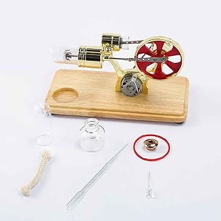 iDili DIY Stirling Engine Model Physical Generator with LED Wooden Base Flywheel Generator Physics Experiment Science Educational