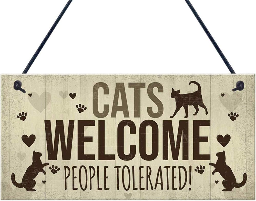 melupa Wooden Lovely Animal Sign Plaques 7.8 × 3.9 inches Hand-Stained Hanging Signs for Wall Home Decoration Best Gift for Cat Lover