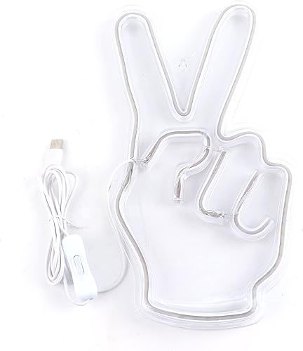 Garosa Letrero LED de la paz de neón, luz de neón, gesto de victoria, V, lámpara decorativa creativa alimentada por USB para dormitorio, gabinete,