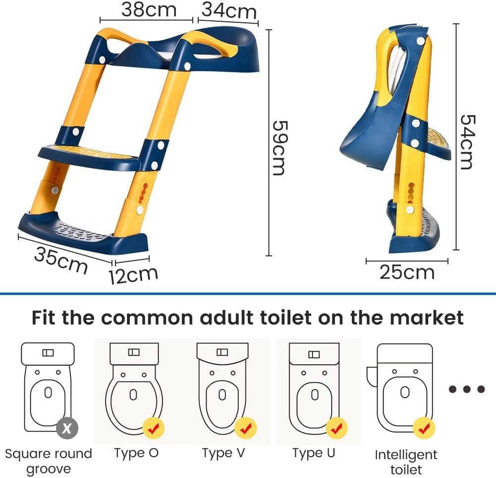 Toilette Pot WC Enfant Bebe: Siege Reducteur pour Bébé - Rehausseur Chaise Réducteur Toilettes avec Marche - Petit Enfants de Apprentissage Siège pour Fille Garcon - Pliable Propreté Adaptateur | Bleu