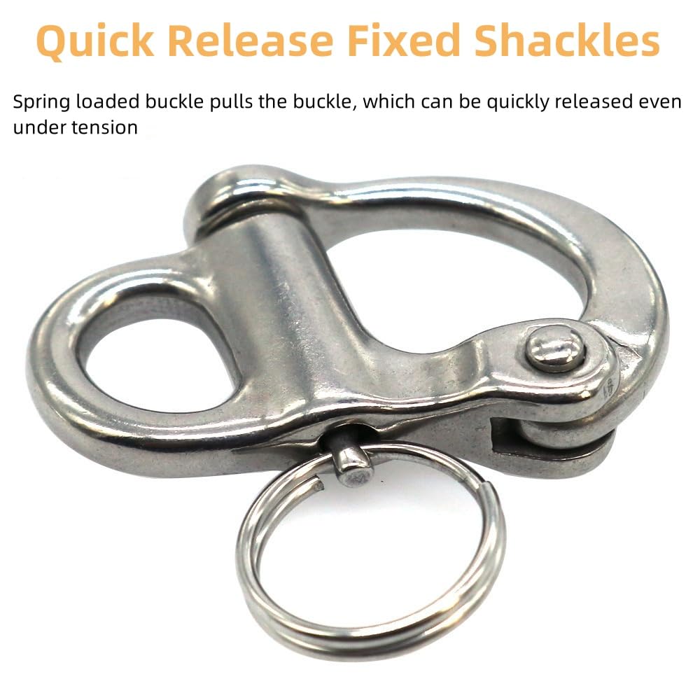 MerciL 4Pcs Swivel Eye Snap Shackle Quick Release Sailboat Rigging Shackle Marine 316 Stainless Steel Clip Fixed Bail Snap Shackle Quick Release Snap Hook for Bracelet, Sailboat (2inch), Silver