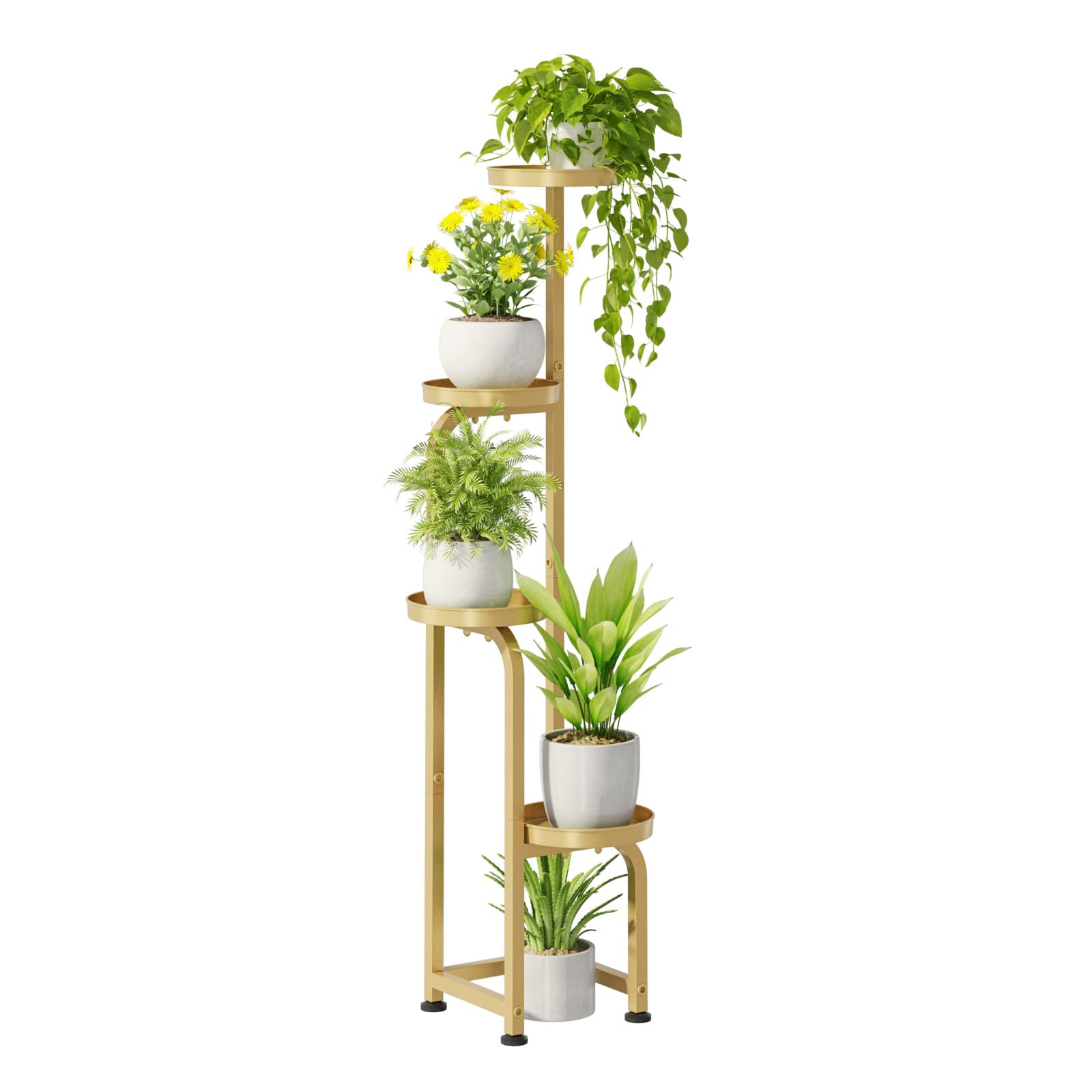 Bamworld Corner Plant Stand Indoor Outdoor, Tall Metal Flower Pot Stands for Multiple Plants, 4 Tier Gold Heavy Duty Plant Shelf for Patio Garden