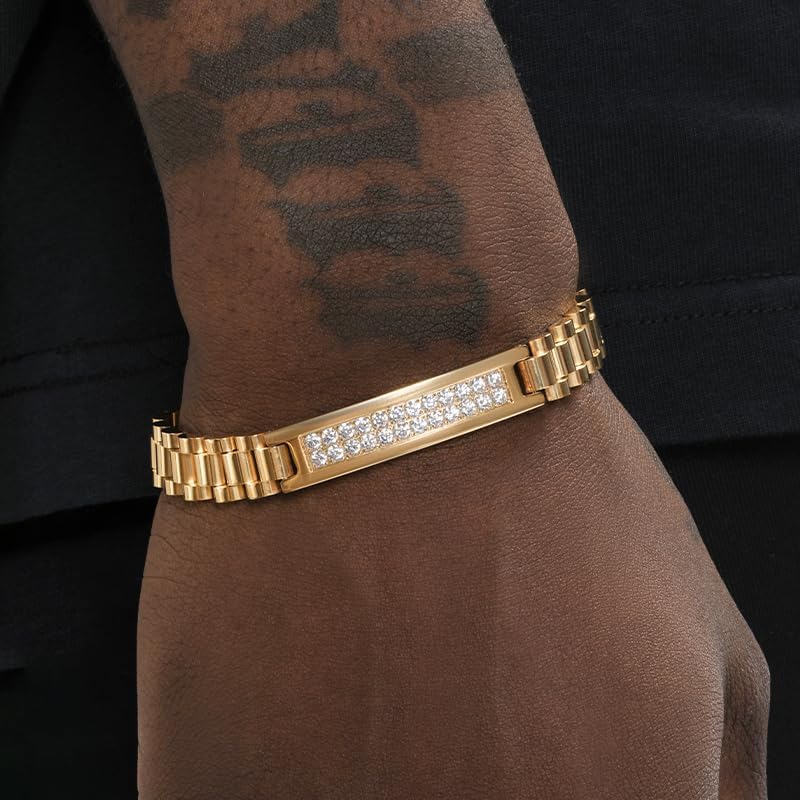 18k Gold Thick Strap Chain Bracelet For Men | Miami Cuban Watch Chain For Men And Women As A Gift - Image 4