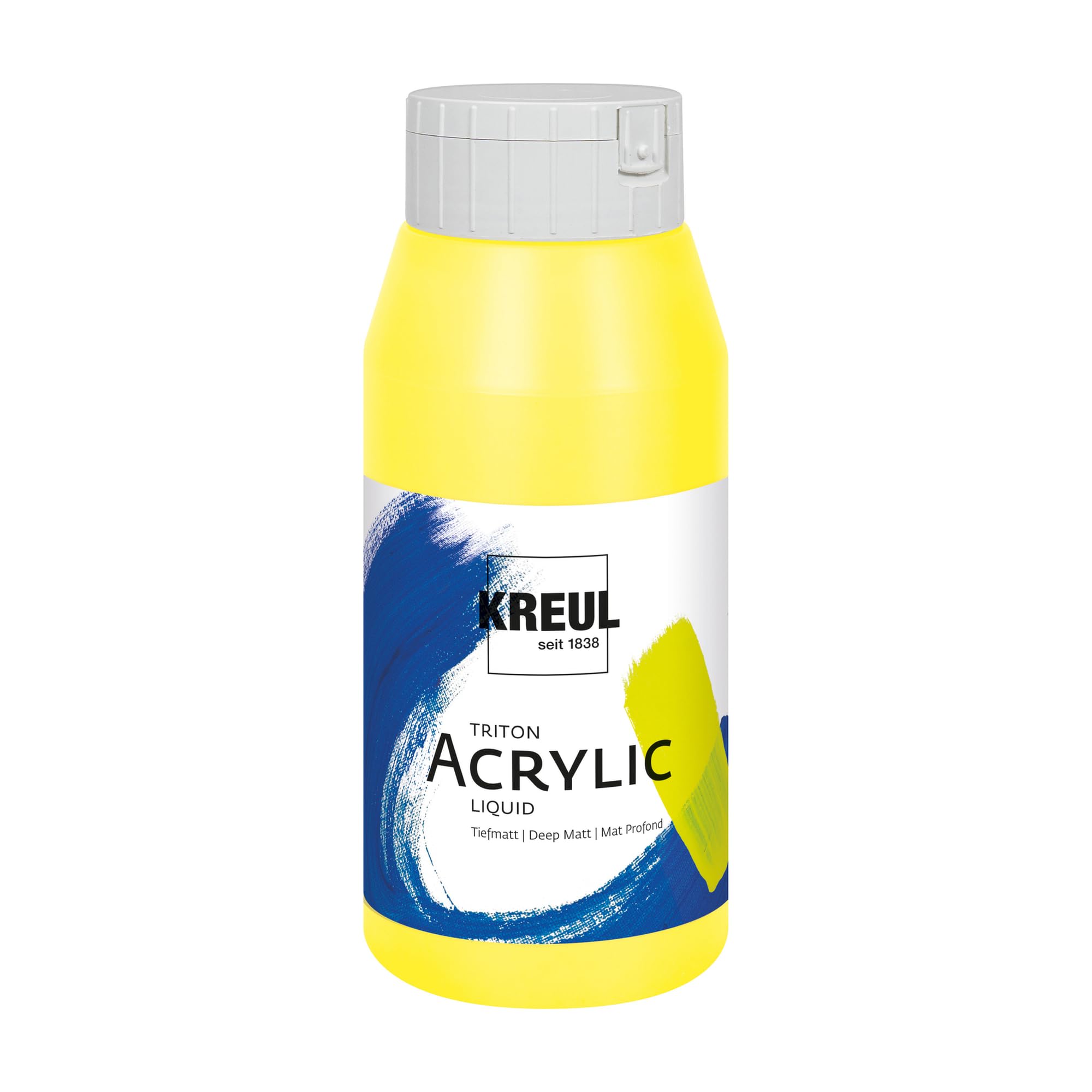 KREUL 17026 - Solo Goya Triton farba akrylowa cytrynowa, butelka 750 ml, szybko i matowo schnąca, farba na bazie wody, jakość studyjna, dobre krycie i wysoka wydajność.