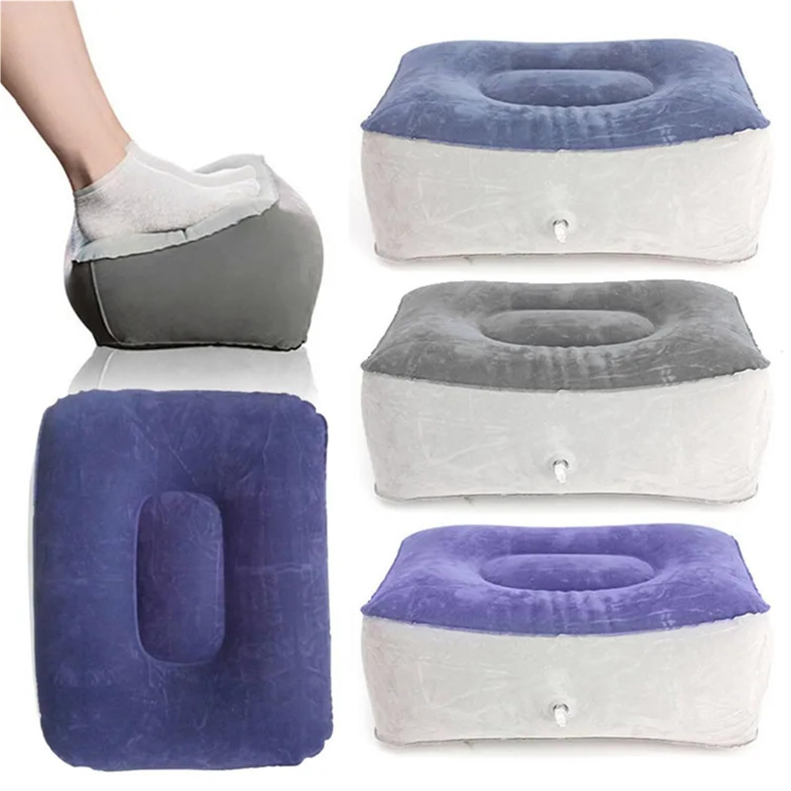Reposapiés inflable portátil for viaje, almohada reposapiés, cojín de aire, descanso ajustable plegable, avión, tren, cama for niños, coche y autobús(Blue)
