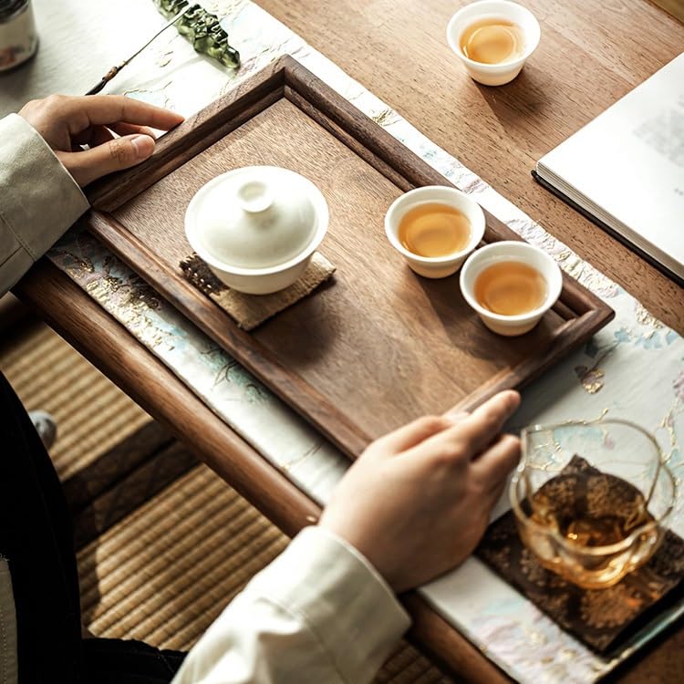 Bandeja para Servir de Nogal Negro, Bandeja Rectangular de Madera Maciza para té, Bandeja de Madera sin chapar para Aperitivos, bandejas de Mesa para Preparar té en seco, para Comer en el Regazo