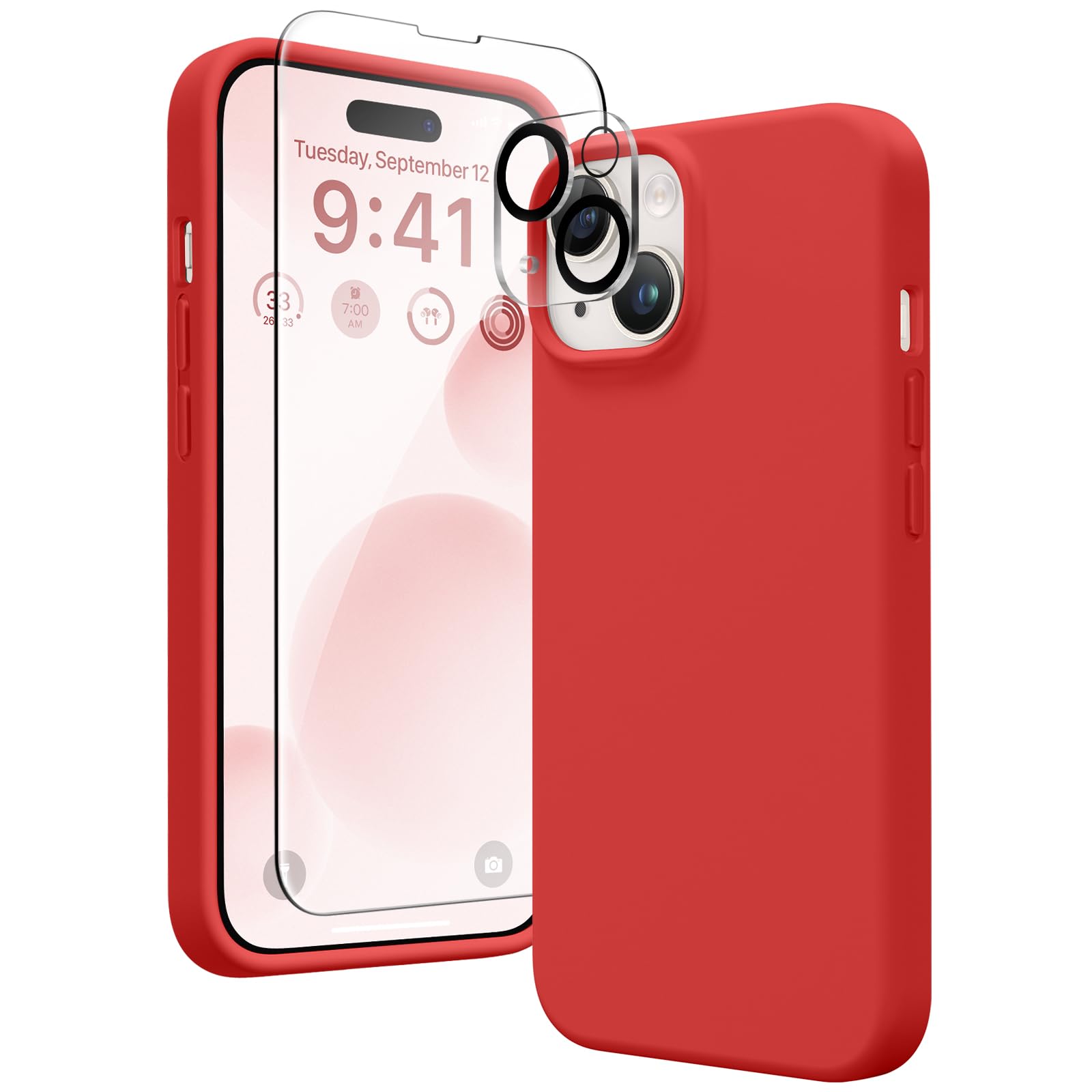GONEZ Magnetic for iPhone 14 Case, Compatible with Magsafe, with Screen Protector + Camera Protector, Anti-Scratch Microfiber Lining, Liquid Silicone Shockproof Protective Phone Case, Crimson Red