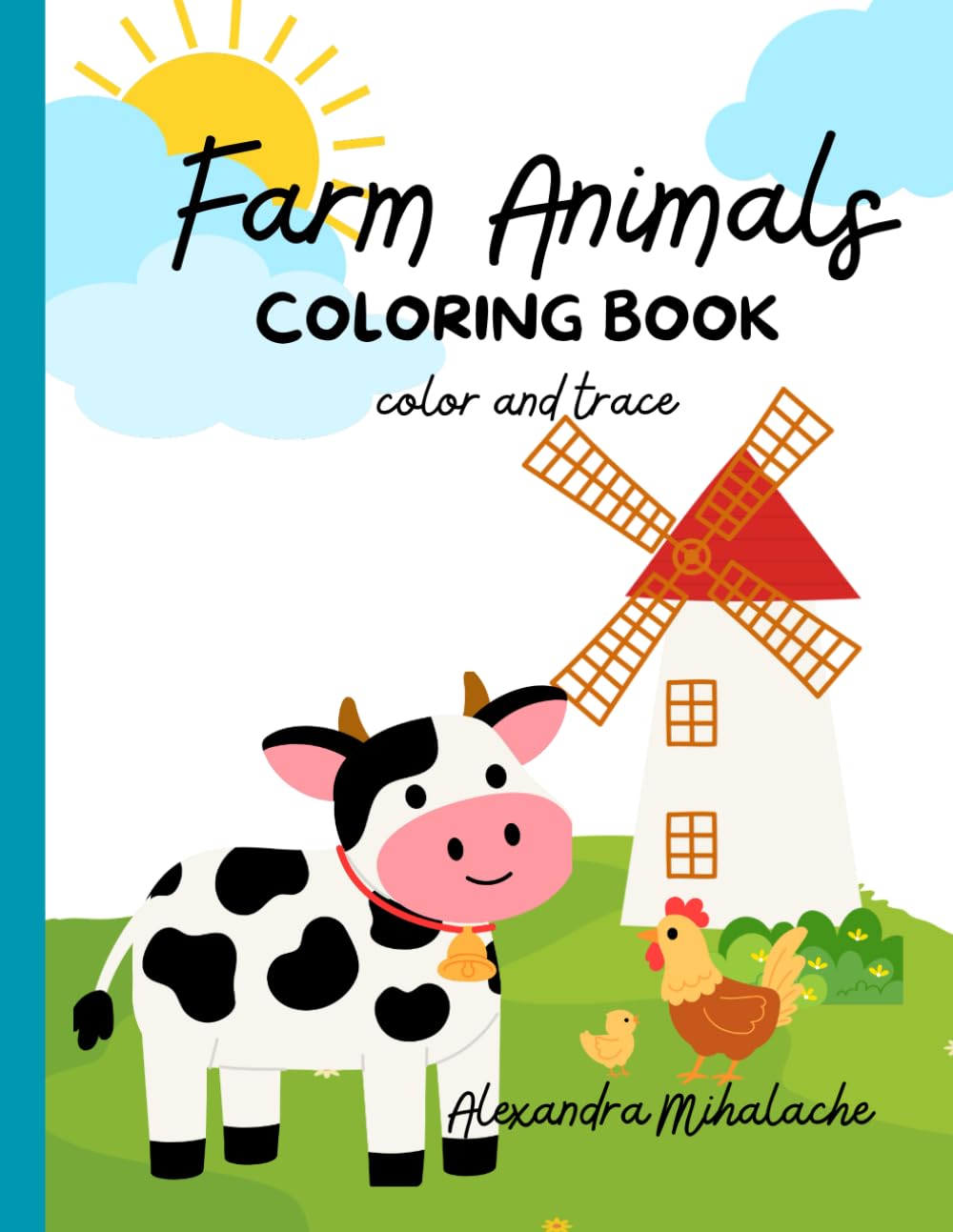 Farm animals coloring book: color and trace
