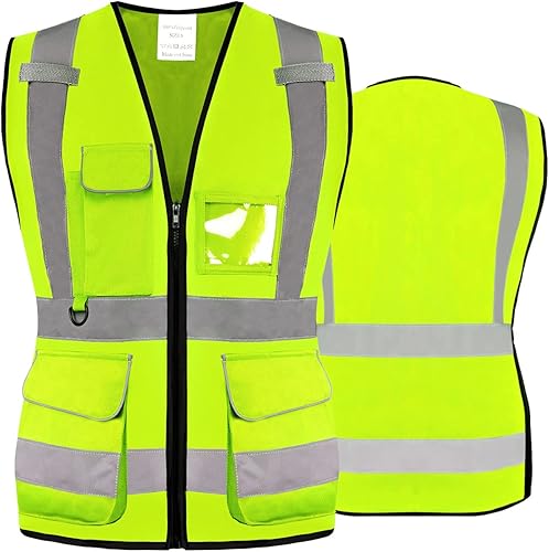 Chaleco de seguridad para mujer clase 2 Hi Vis reflectante con 7 bolsillos y cremallera, cumple con las normas ANSIISEA