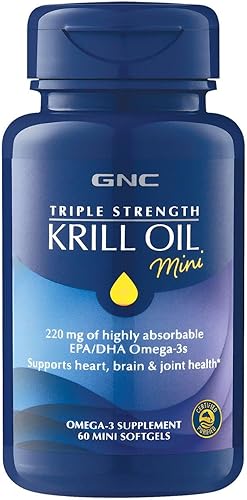 GNC Triple Strength Krill Oil Mini 60 cápsulas blandas para unirse piel ojos y salud del corazón GNC Triple Strength Krill Oil Mini 60 cápsulas blandas para unirse piel ojos y salud del corazón