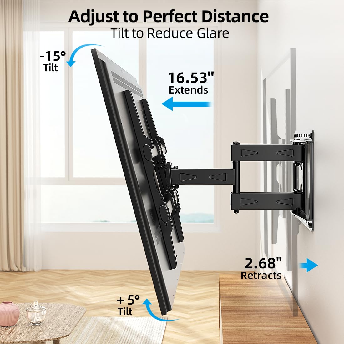 HOME VISION Full Motion TV Wall Mount for 32-85 inch TVs up to 132lbs, Fits 8”/ 12” /16” Wood Studs, TV Mount Wall Bracket with Dual Articulating Arms, Swivel, Tilt, Max VESA 600x400mm