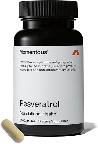 Momentous Suplemento de resveratrol 450 mg - Trans-resveratrol para un envejecimiento saludable, cerebro y apoyo cardíaco - Certificado NSF para el