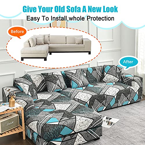 Livego L Shape Sofa Cover Sectional Couch Slipcover 2 Piece Stretchy Elastic 3 Seater Chaise Sofa Furniture Protector Slip Covers With 4Pcs Pillowcases For Living Room Pets Kids #TOP2