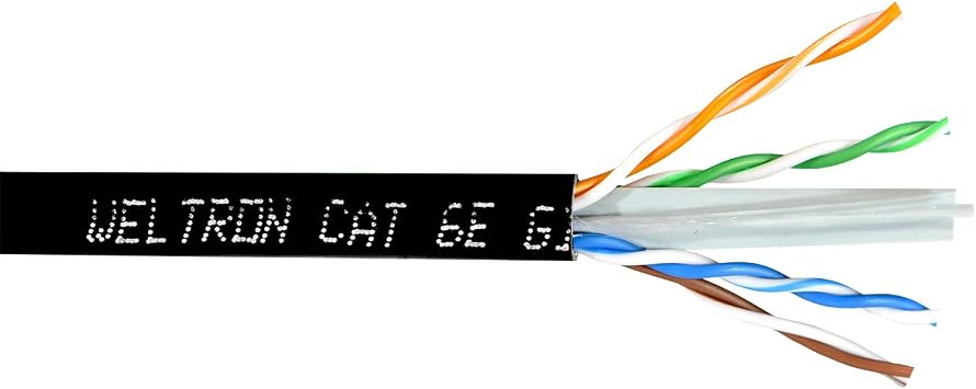 Weltron 1000 Black Cat6 600MHz Solid Utp CMR Copper T2404L6-BK