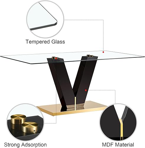 Miniatura 6 de Juego de mesa de comedor de vidrio de 71 pulgadas para 6, juego de 6 mesas de comedor, mesa de cocina moderna y 6 sillas de poliuretano, parte