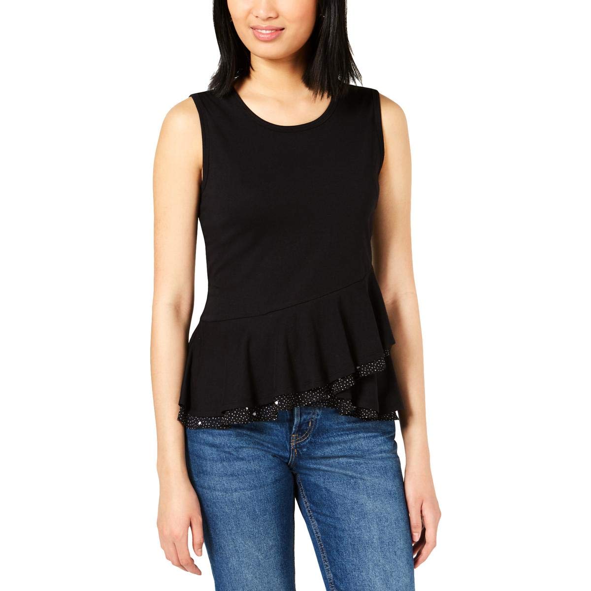 Maison Jules Crossover Peplum Top, Black Combo L
