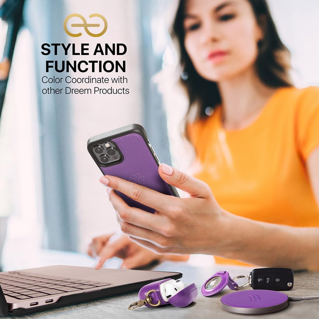 Dreem Fibonacci Wallet Case for iPhone 14 Pro Max | 2-in-1 Detachable Vegan Leather Cover with Built-in Kick-Stand, RFID Blocking Card Holder, MagSafe Compatible [Purple] - Image 5
