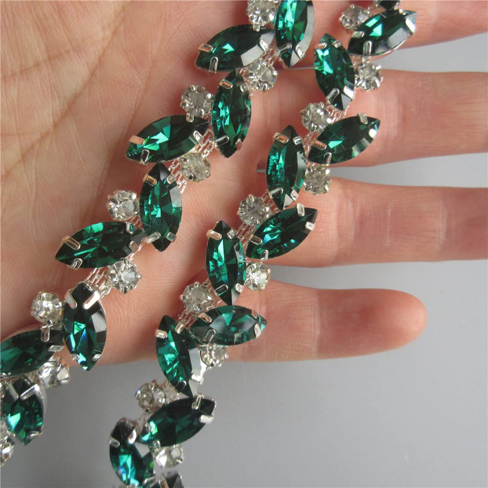 Amazon.com: 1 Yard Peacock Green Rhinestone Crystal Chain Leaf Gem Sparkle  Diamante Trim Ribbon Strap Crystal Metal Chain for Wedding Bridal Dress  Necklace Evening Diamond Applique Accessories Headwear Craft
