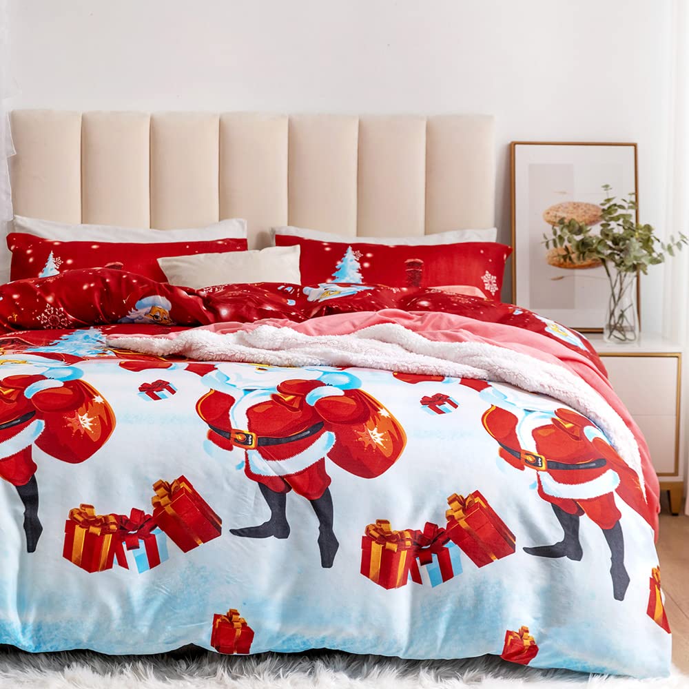 Father Christmas Royal Santa Claus Merry Santa Xmas Duvet Quilt Cover & Pillowcase Bedding Set Multi-Colour Snowman Presents Set Ultra Soft Easy Care - Image 4