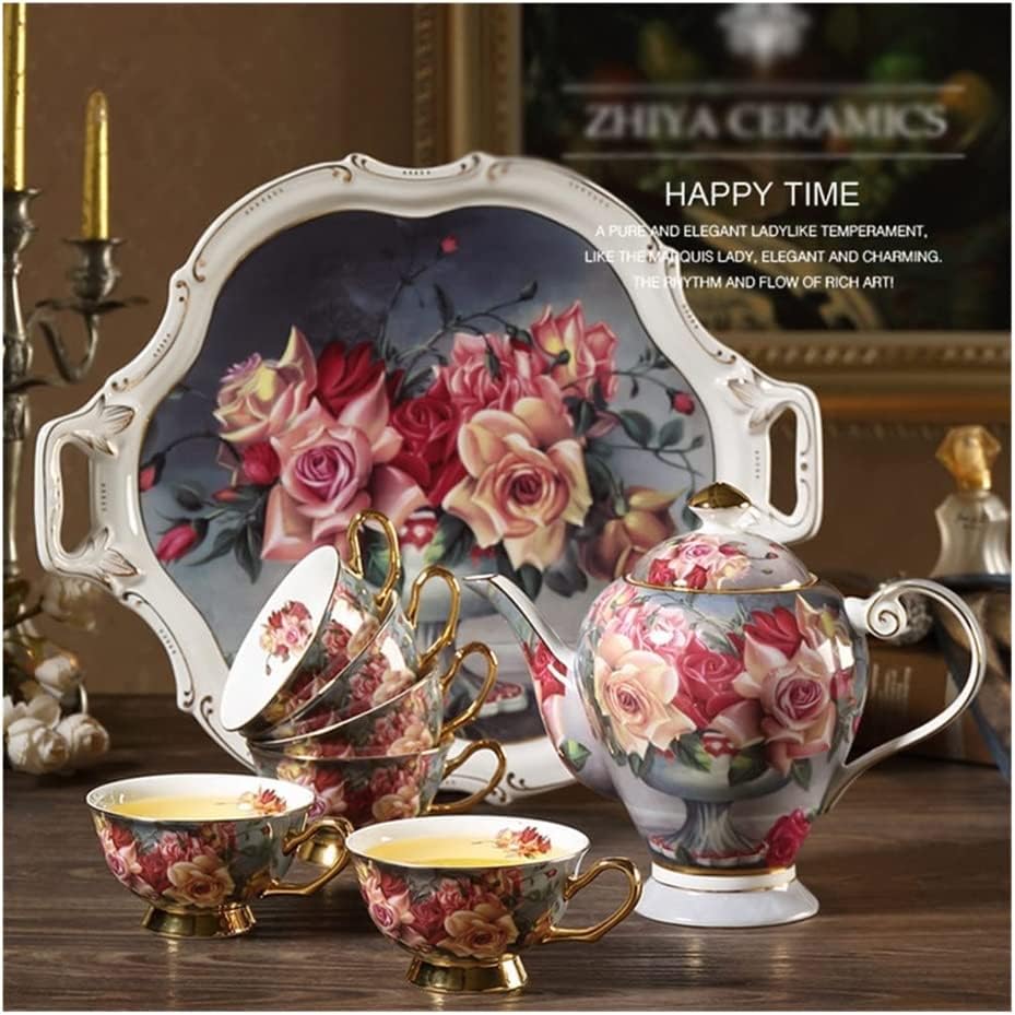 Classical Rose European Bone China Coffee Set Home Afternoon Tea Set Ceramic Coffee Cup and Tea Cup Gift Box