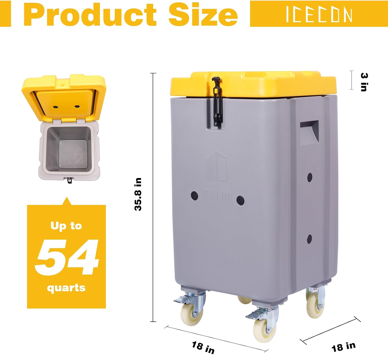 ICECON 60 Liter Dry Ice Storage Container Chest,54QT Dry Ice Box,23kg 2.1 cu ft.