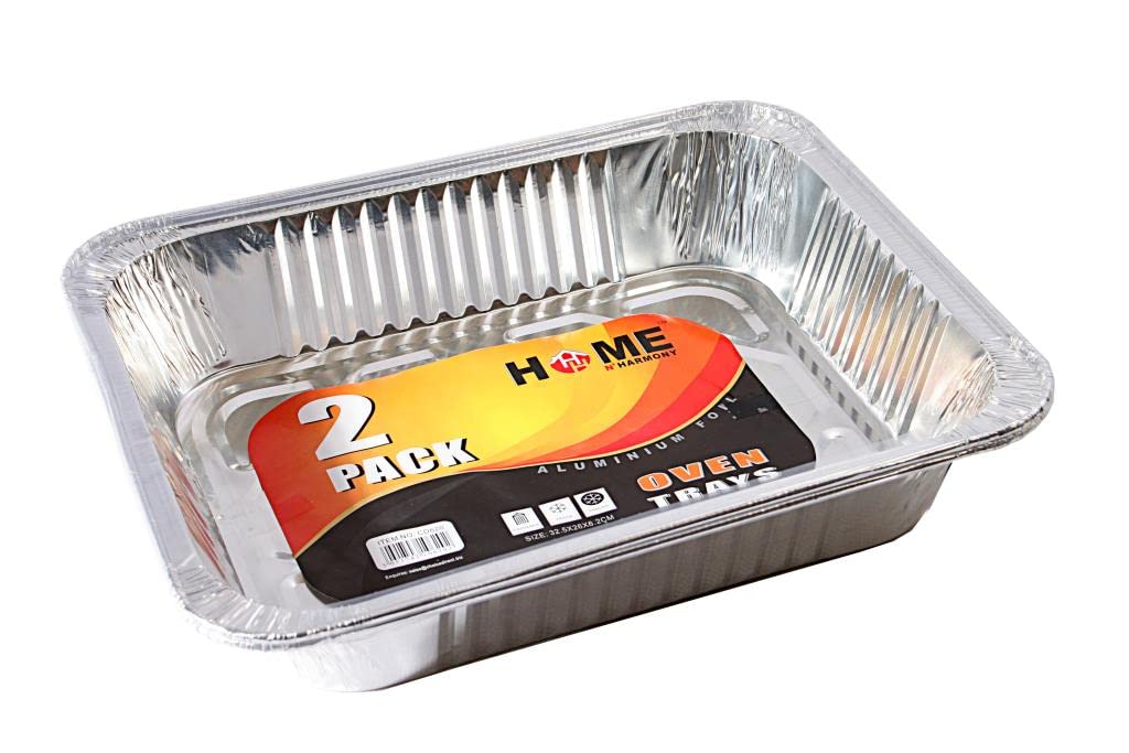 Best House Medium Size Rectangular Aluminium Foil Baking Trays - Disposable Pans for Food Storage, Baking, Roasting, Takeaway and Party (L 32 x W 26 x H 6.5 cm) (Pack of 10 Trays)