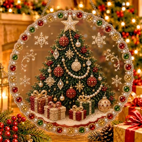 Christmas Pearl Diamond Painting Suncatcher Kit, DIY Acrylic Hanging Decor