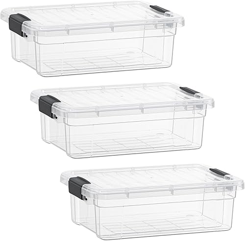 Superio Cajas de almacenamiento transparentes con tapas, contenedores de plástico de 2.5 cuartos de galón para organizar, cajas apilables, sin BPA,