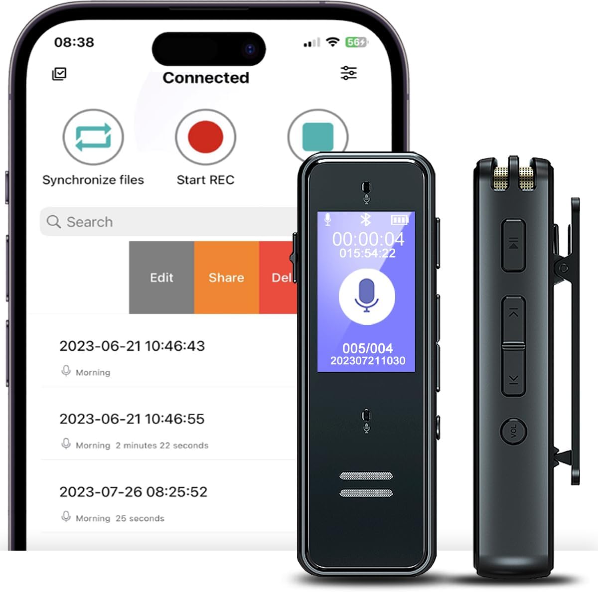 64GB Smart Voice Recorder, Recording Device with APP, One-Touch Recorder,Capacity is 1600 Hrs Voice Recorder with Playback,Mini Voice Recorder for Lectures, Meetings,Cars,Interviews,Class