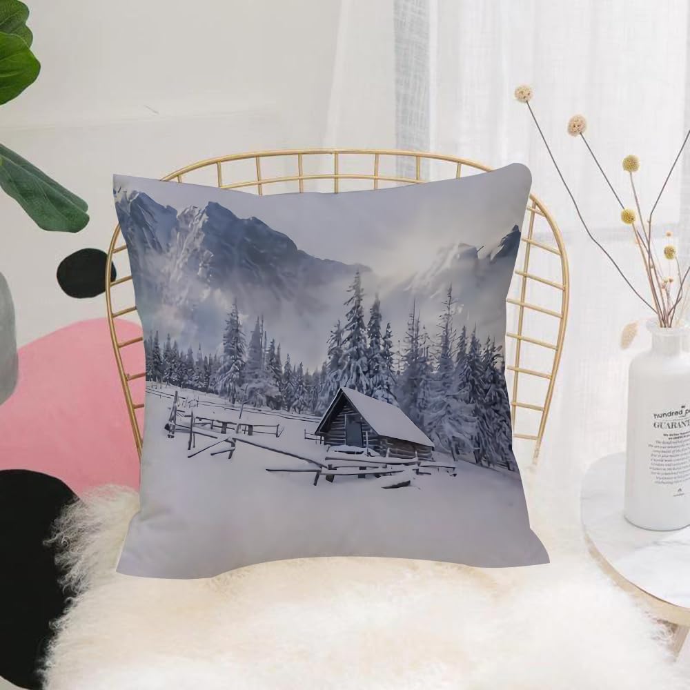 Hyosxw Retro Mountains, Farmhouse, Winter, Foggy Mo - A2 Cushion Cover,Throw Pillow Case Home Decorative For Living Room Bedroom Sofa Chair 18X18 Inch,Retro Mountains, Farmhouse, Winter, Foggy Morning, Artistic Conception,Pillowcase 45X45cm