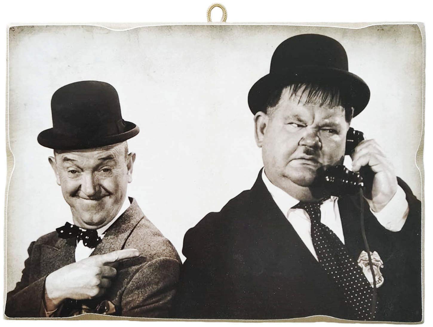 Kustom Art Black Vintage Style Stan Laurel Oliver Hardy Collectible Picture Print On Wood Made In Italy