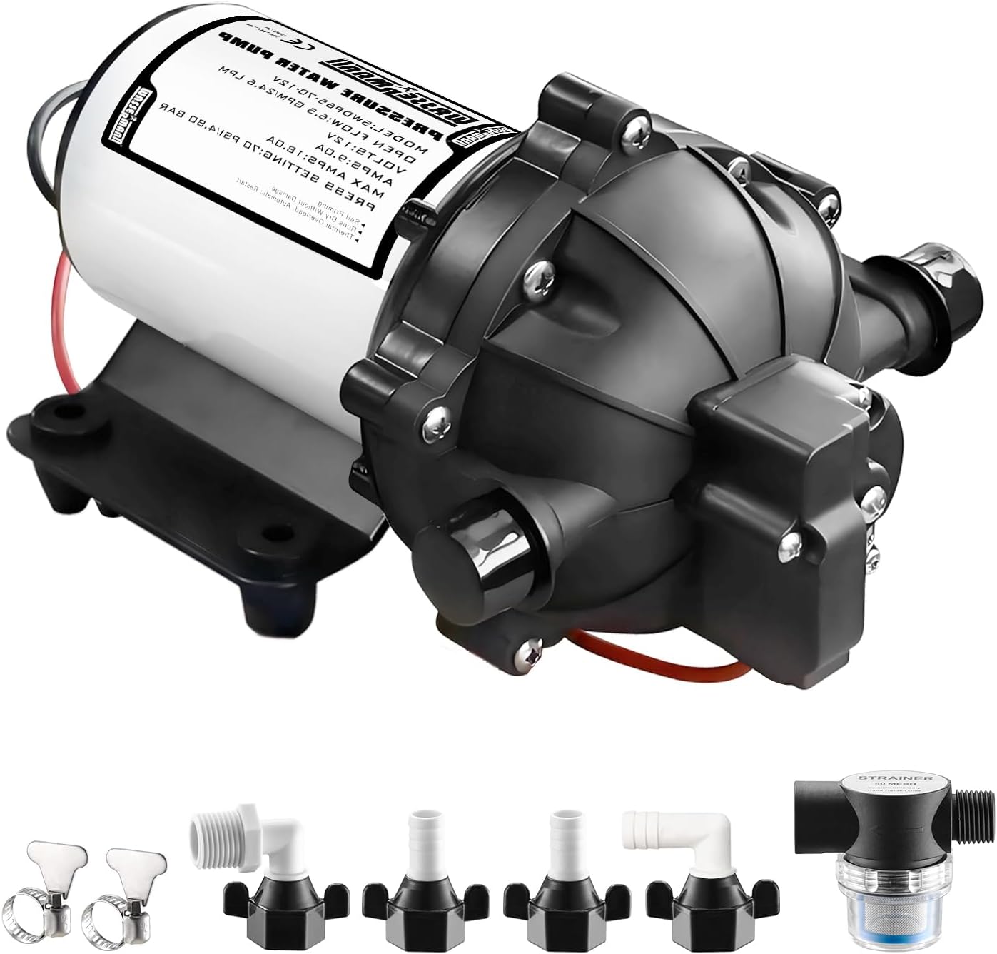 12V Fresh Water Pump 70W RV Diaphragm Pump With 2 Hose Clamp Self Priming Pump E - Foto 4
