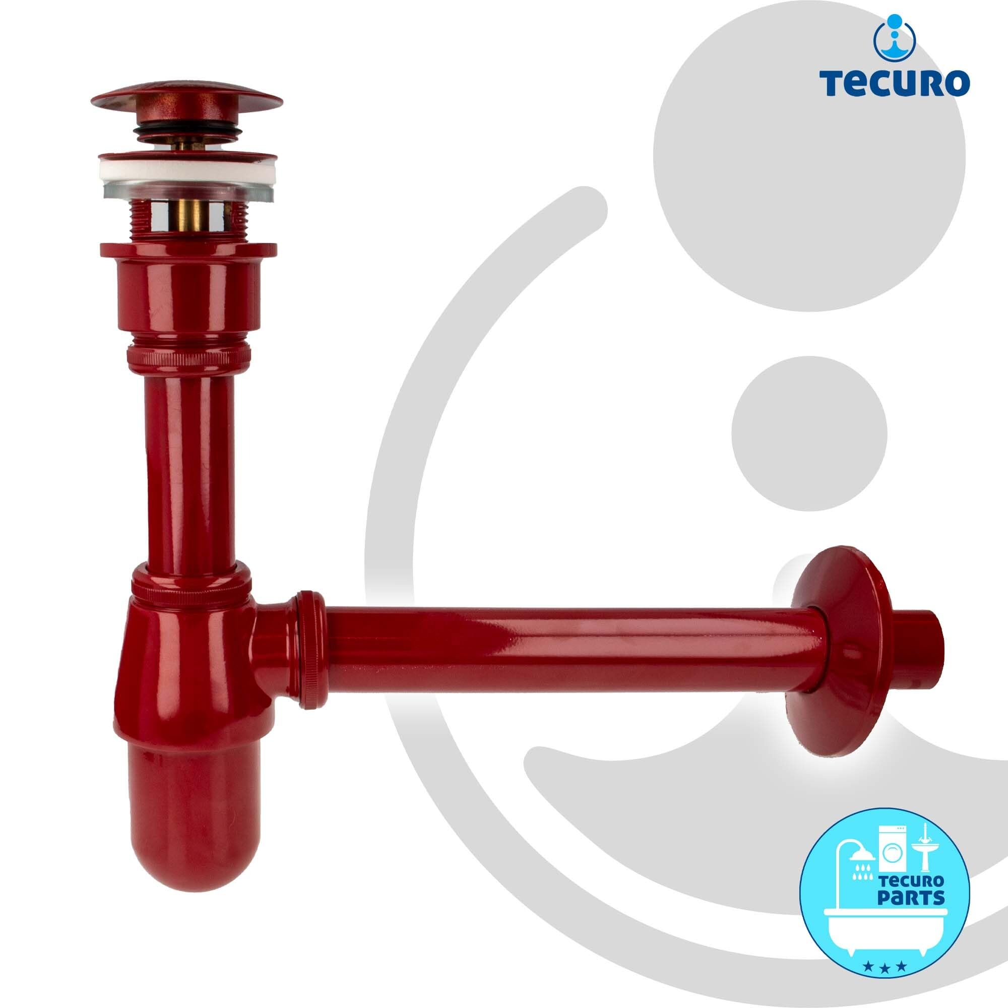 tecuro Siphon mit Pop Up Ablaufventil rot (RAL 3003) - Universal Set für Waschtisch/Waschbecken