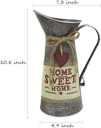 Miniatura 5 de HIDERLYS Regadera rústica galvanizada de 10.8 pulgadas de alto, jarrón vintage con patrón de flores, jarra de campo para sala de estar, cocina,