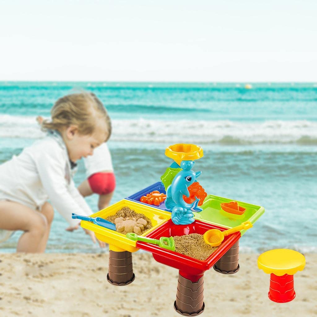 Kinderspielzeug Sand Wasser Tisch Set Lern Tisch 2 in 1 Spieltisch Sandkasten Wasserspieltisch Eimer Schaufel Fördert Fantasie Teamspiel Greifübungen, 45x45x45cm