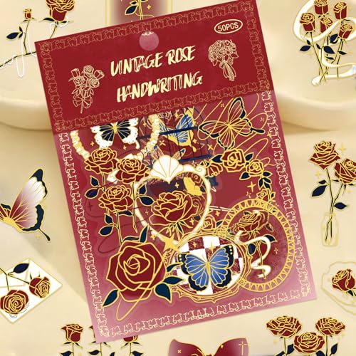 Image of Transparent Flora Scrapbook Stickers Aesthetic Flowers Stickers(Gs) | Gold Stamp Transparent & Waterproof Sticker for Scrapbook Journal Water Bottle Kindle, DIY Crafts, Party Supplies