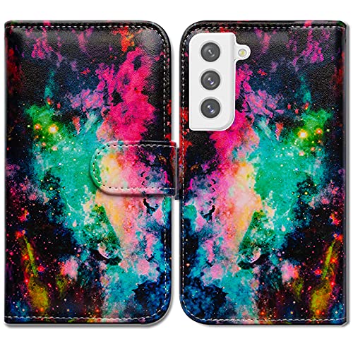 Bcov Galaxy S21 FE 5G Case, Colorful Universe Sky Leather Flip Phone Case Wallet Cover with Card Slot Holder Kickstand for Samsung Galaxy S21 FE 5G/S21 Fan Edition 2022