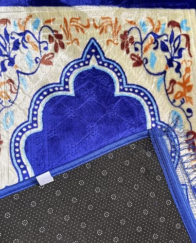 Image of DEESAK Janamaz Prayer Mat Turkey Soft Velvet | Namaz Mat, Janimaz Namaz Aasan, Islamic Prayer Rug for Salah | 70x110 CM (C Print Blue1)