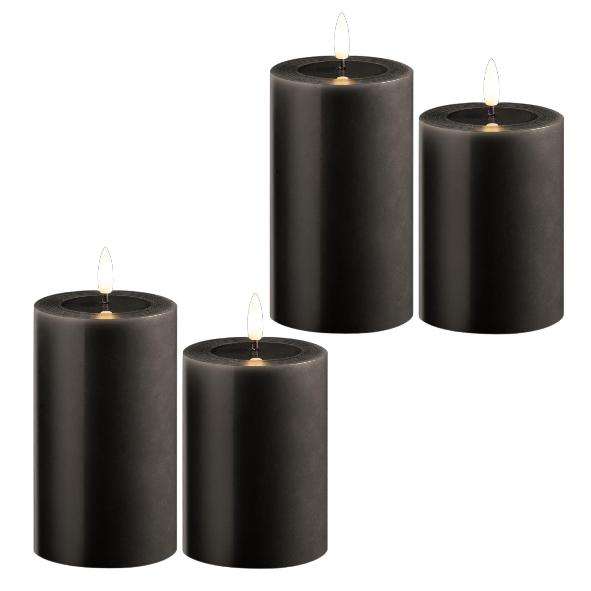 Novaliv Zestaw 4 świec LED migoczący płomień z prawdziwego wosku szare 7,5 cm ø 2 x 12,5 cm, wysokość 2 x 10 cm, świece LED z funkcją timera, 2 baterie AA, świece LED z prawdziwego wosku, szare