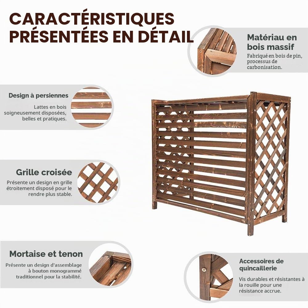 Cache Climatiseur Exterieur Bois Massif Cache Pot sur Pied pour Jardin Ou Balcon, Couverture De Climatiseur pour Climatiseur, Climatisation Cadre Décoratif(S)